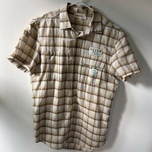 Diesel Beige and Tan Plaid Short-Sleeve Button-Down Shirt